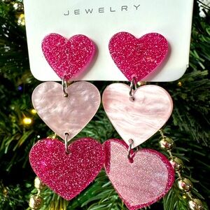Valentine Triple heart earrings, marble effect and sparkle effect